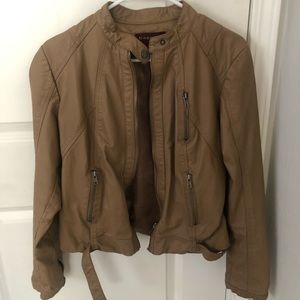 Tan leather bomber jacket